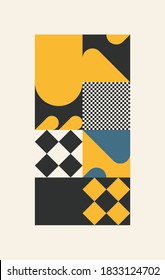Abstract geometric artwork design with simple shapes and figures. Vertical pattern graphics with geometrical elements. Perfect for web banner, business presentation, branding package, fabric print.