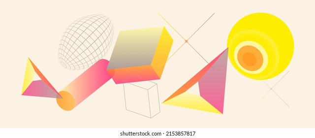 Abstract Geometric Artwork Design With Simple Shapes And Figures. horizontal Pattern Graphics With Geometrical Elements. Perfect For Web Banner, Business Presentation, Branding Package, Fabric Print.