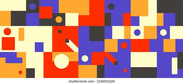 Abstract Geometric Artwork Design With Simple Shapes And Figures. horizontal Pattern Graphics With Geometrical Elements. Perfect For Web Banner, Business Presentation, Branding Package, Fabric Print.