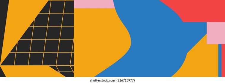Abstraktes geometrisches Kunstwerk mit einfachen Formen und Figuren. horizontale Mustergrafiken mit geometrischen Elementen. Perfekt für Web-Banner, Business-Präsentation, Branding-Paket, Stoffdruck.