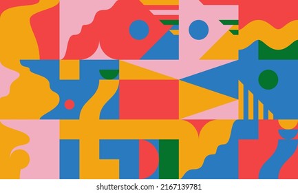 Abstraktes geometrisches Kunstwerk mit einfachen Formen und Figuren. horizontale Mustergrafiken mit geometrischen Elementen. Perfekt für Web-Banner, Business-Präsentation, Branding-Paket, Stoffdruck.