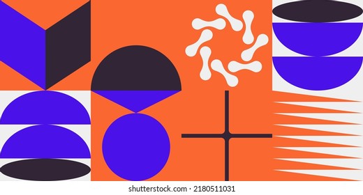 Abstraktes geometrisches Kunstwerk mit einfachen Formen und Figuren. horizontale Mustergrafiken mit geometrischen Elementen. Perfekt für Web-Banner, Business-Präsentation, Branding-Paket, Stoffdruck.