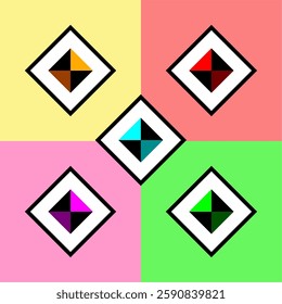 Abstract geometric artwork featuring diamond shapes with bold black outlines and vibrant colors. A modern, minimalist digital composition with strong contrast.