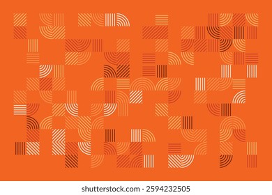 An abstract geometric artwork featuring intricate line patterns in warm earth tones. The design consists of curved and straight lines forming a visually engaging and harmonious composition.