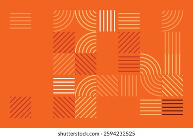 An abstract geometric artwork featuring intricate line patterns in warm earth tones. The design consists of curved and straight lines forming a visually engaging and harmonious composition.