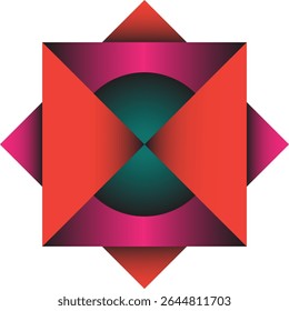 Abstract geometric artwork featuring a striking red and teal color scheme.
