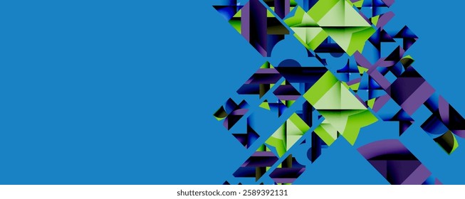 Abstract geometric artwork with interwoven angular and curved shapes, dynamic composition with smooth gradients and bold contrasts