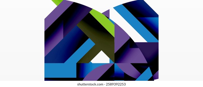 Abstract geometric artwork with interwoven angular and curved shapes, dynamic composition with smooth gradients and bold contrasts