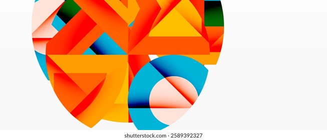 Abstract geometric artwork with interwoven angular and curved shapes, dynamic composition with smooth gradients and bold contrasts