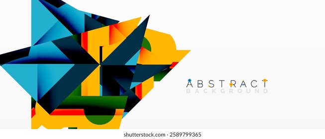 Abstract geometric artwork with interwoven angular and curved shapes, dynamic composition with smooth gradients and bold contrasts