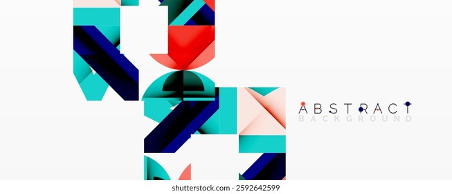 Abstract geometric artwork with interwoven angular and curved shapes, dynamic composition with smooth gradients and bold contrasts