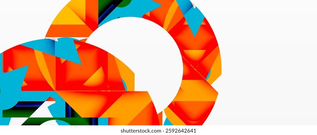Abstract geometric artwork with interwoven angular and curved shapes, dynamic composition with smooth gradients and bold contrasts