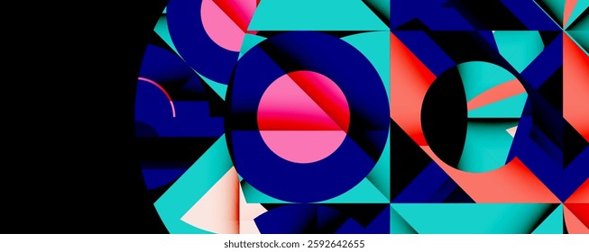 Abstract geometric artwork with interwoven angular and curved shapes, dynamic composition with smooth gradients and bold contrasts