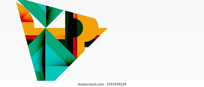 Abstract geometric artwork with interwoven angular and curved shapes, dynamic composition with smooth gradients and bold contrasts