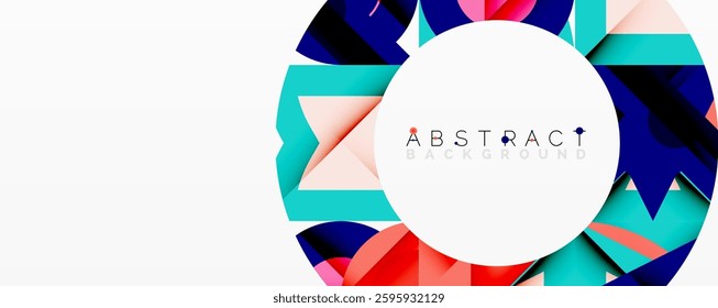 Abstract geometric artwork with interwoven angular and curved shapes, dynamic composition with smooth gradients and bold contrasts