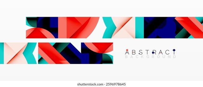 Abstract geometric artwork with interwoven angular and curved shapes, dynamic composition with smooth gradients and bold contrasts