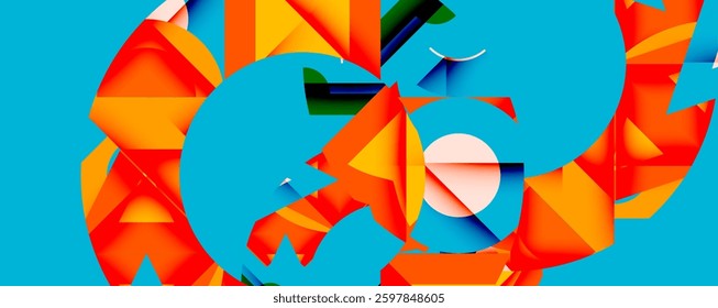 Abstract geometric artwork with interwoven angular and curved shapes, dynamic composition with smooth gradients and bold contrasts