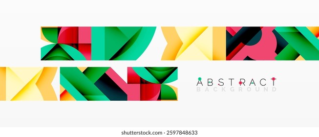 Abstract geometric artwork with interwoven angular and curved shapes, dynamic composition with smooth gradients and bold contrasts