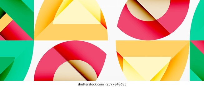 Abstract geometric artwork with interwoven angular and curved shapes, dynamic composition with smooth gradients and bold contrasts