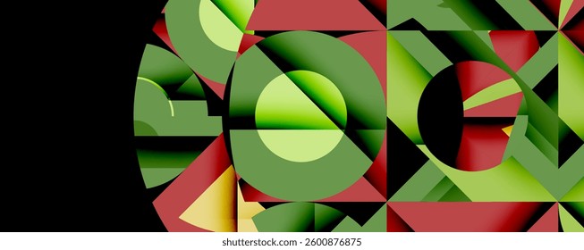 Abstract geometric artwork with interwoven angular and curved shapes, dynamic composition with smooth gradients and bold contrasts