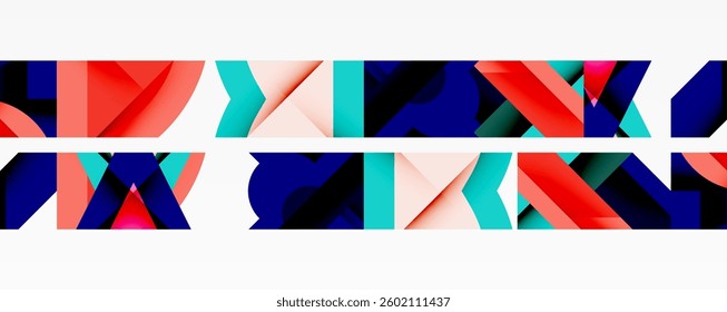 Abstract geometric artwork with interwoven angular and curved shapes, dynamic composition with smooth gradients and bold contrasts