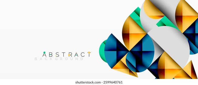 Abstract geometric artwork with overlapping circles and gradients, circle square triangle shapes background featuring sharp angular cuts, smooth shading, and structured layered composition