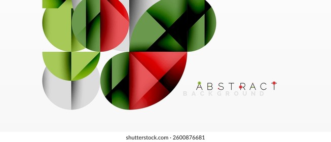 Abstract geometric artwork with overlapping circles and gradients, circle square triangle shapes background featuring sharp angular cuts, smooth shading, and structured layered composition