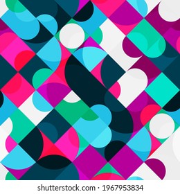Afiche de arte geométrico abstracto con círculos y cuadrados. Composición de formas redondeadas. Diseño de patrones impecable para banner web, presentación de negocios, paquete de marca, fondo de pantalla.