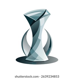 Abstract geometric award trophy in teal and gray color scheme isolated on white