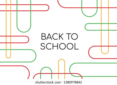 Abstract geometric back to school background with red, green and yellow clips. Colorful modern trendy banner or poster template with education graphic