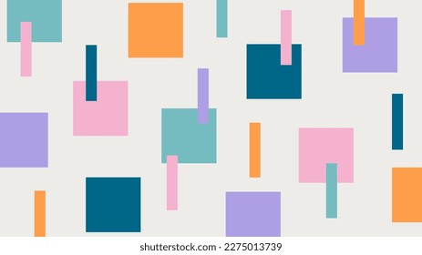 Abstract geometric backdrop with colorful squares and color blocks. Playful horizontal background. Trendy template for wallpaper, banner, presentation, ad, advertisement, web