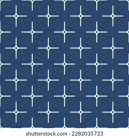 Abstract geometric backdrop. White cross hatch on blue background. Repeated geometry texture.