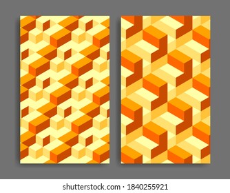 Resumen de fondo geométrico con arreglo de bloques 3d, arte isométrico colorido. cartel y papel pintado