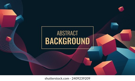 Abstract geometric background with 3d box style and wavy lines