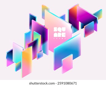 Abstract geometric background of 3D colorful squares and rectangles. Composition of glass Isometric shape.
