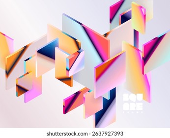 Abstract geometric background of  3D colorful  squares and rectangles. Composition of glass Isometric shape.