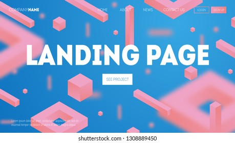 Abstract geometric background. 3d gradient forms composition. Landing page design template