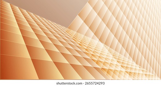 Abstract geometric background with 3D orange and beige gradient squares forming a dynamic pattern with perspective depth.