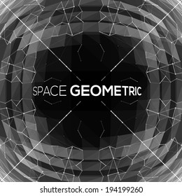 Abstract geometric background in 3D space with lines, shapes and triangles.