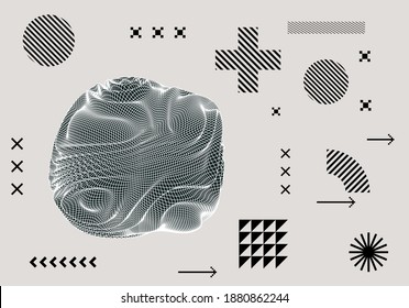 Abstract geometric background with 3d sphere and bold shapes.