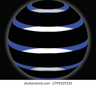 Abstract geometric background with 3d sphere tunnel structure. Modern black and blue neon glowing optical illusion lines pattern vector banner.