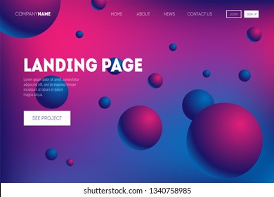 Abstract geometric background with 3d spheres. Dynamic shapes composition on liquid color backdrop for landing page, poster, cover, header