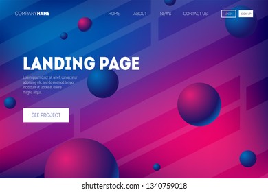 Abstract geometric background with 3d spheres. Dynamic shapes composition on liquid color backdrop for landing page, poster, cover, header