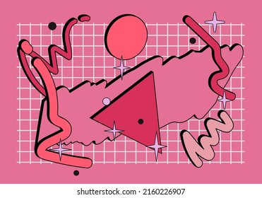 Resumen de fondo geométrico en los años 90 como estilo de reola. Composición de formas coloridas.