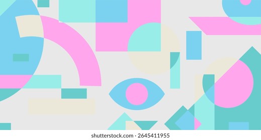Abstract geometric background in aesthetic color. Aesthetic colored memphis geometric background. Modern geometric background