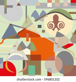 Abstract geometric background, artistic composition pattern. Colorful design for wallpaper, flyer, brochure cover. Colored geometric shapes, figures. Multicolored asymmetric modern art