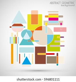 Abstract geometric background, artistic composition pattern. Colorful design for wallpaper, flyer, brochure cover. Colored geometric shapes, figures. Multicolored asymmetric modern art