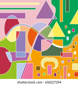 Abstract geometric background, artistic composition pattern. Colorful design for wallpaper, flyer, brochure cover. Colored geometric shapes, figures. Multicolored asymmetric modern art