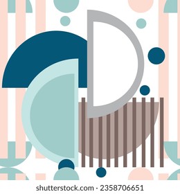 Abstract Geometric Background Artwork. Bauhaus style seamless pattern in retro style and colors vector illustration.Fashionable geometric shapes for web,print,wallpaper,poster,cover and design