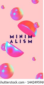 Abstract geometric background with ball and spheres. Minimal trendy poster and banner. Realistic metallic round and semicircular shapes of objects. 3d design elements. Backdrop geometry.